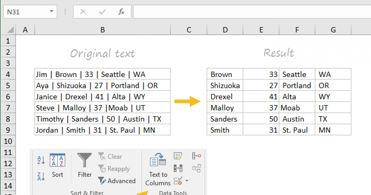 Excel Text To Columns Exceljet